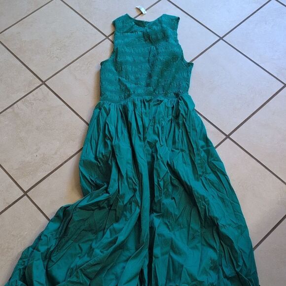 NWT Madewell Dress Melody Bubble-Hem Smocked Midi Poplin Verdant Green Size M - Picture 3 of 16